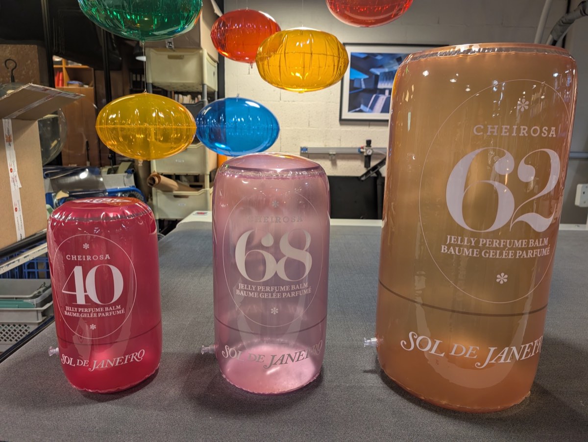 Giant inflatable cosmetic product replicas